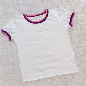White and Red Short Sleeve Ringer Tee